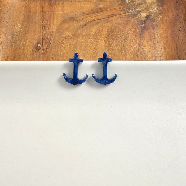 Anchor Studs - Navy-Stud Earrings-Reef Love