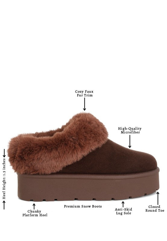 Aniso Faux Fur Slip On Snow Boots-Aniso faux fur slip-on snow boots with cushioned insoles and lug soles. Cozy, stylish winter boots perfect for cold-weather outfits and winter vacation wear.