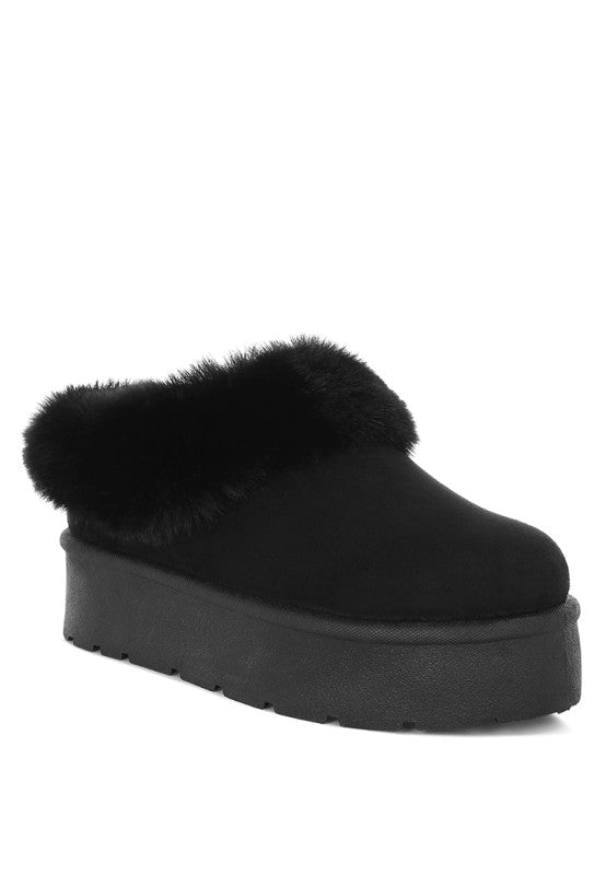 Aniso Faux Fur Slip On Snow Boots-Aniso faux fur slip-on snow boots with cushioned insoles and lug soles. Cozy, stylish winter boots perfect for cold-weather outfits and winter vacation wear.