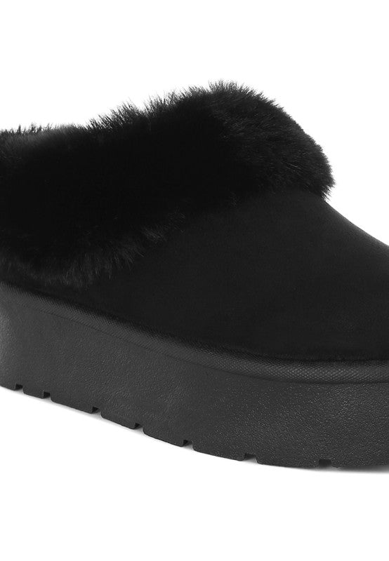 Aniso Faux Fur Slip On Snow Boots-Aniso faux fur slip-on snow boots with cushioned insoles and lug soles. Cozy, stylish winter boots perfect for cold-weather outfits and winter vacation wear.