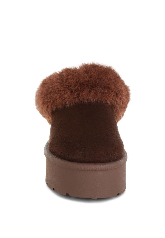 Aniso Faux Fur Slip On Snow Boots-Aniso faux fur slip-on snow boots with cushioned insoles and lug soles. Cozy, stylish winter boots perfect for cold-weather outfits and winter vacation wear.