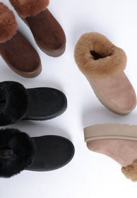 Aniso Faux Fur Slip On Snow Boots-Aniso faux fur slip-on snow boots with cushioned insoles and lug soles. Cozy, stylish winter boots perfect for cold-weather outfits and winter vacation wear.