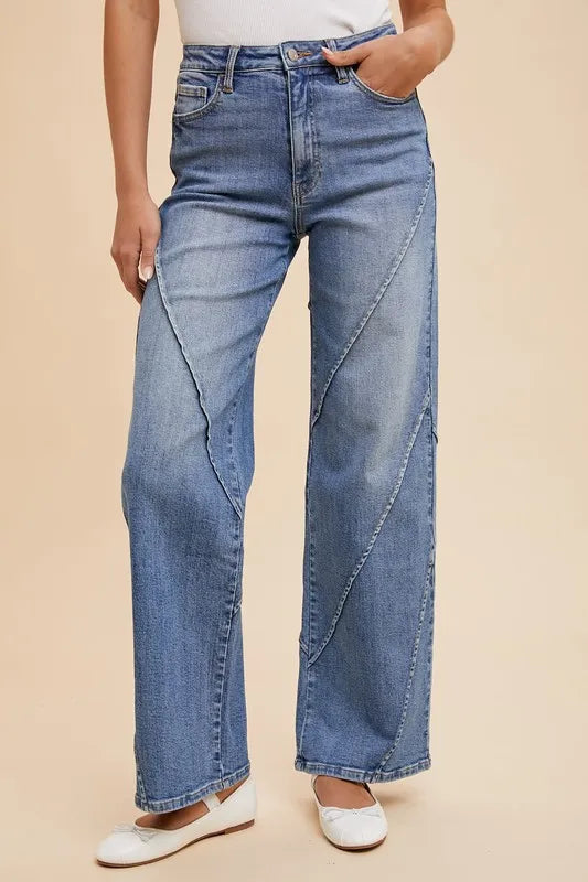Annie Wear Decorative Seams Wide Leg Jeans-Reef Love