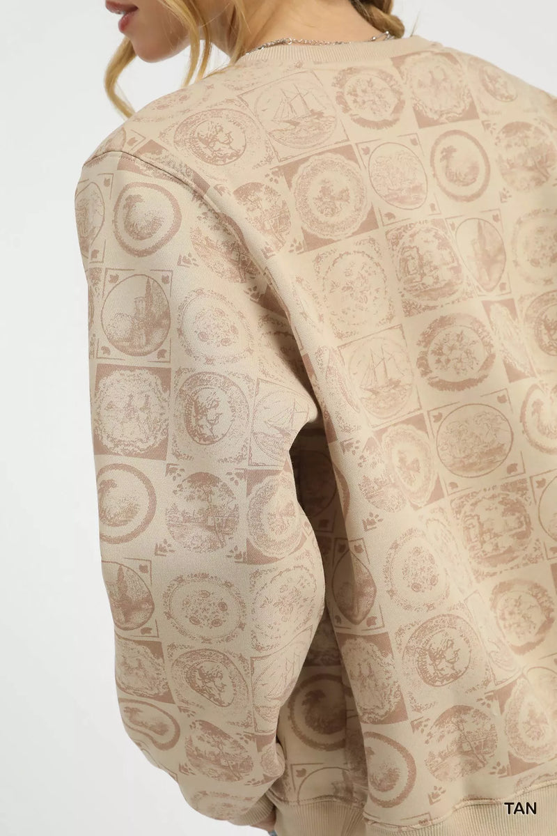 Antique Coin Stamp Print Sweatshirt