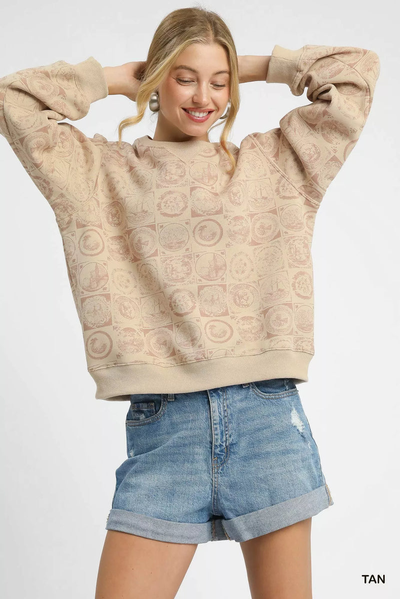 Antique Coin Stamp Print Sweatshirt