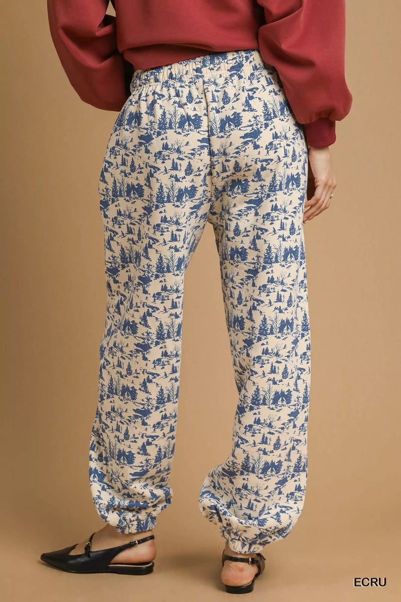 Après All Day Casual Sweatpants, Ecru & Blue-Après All Day Casual Sweatpants in Ecru & Blue - a stylish and comfortable option for a relaxed and laid-back look or weekend on the slopes.