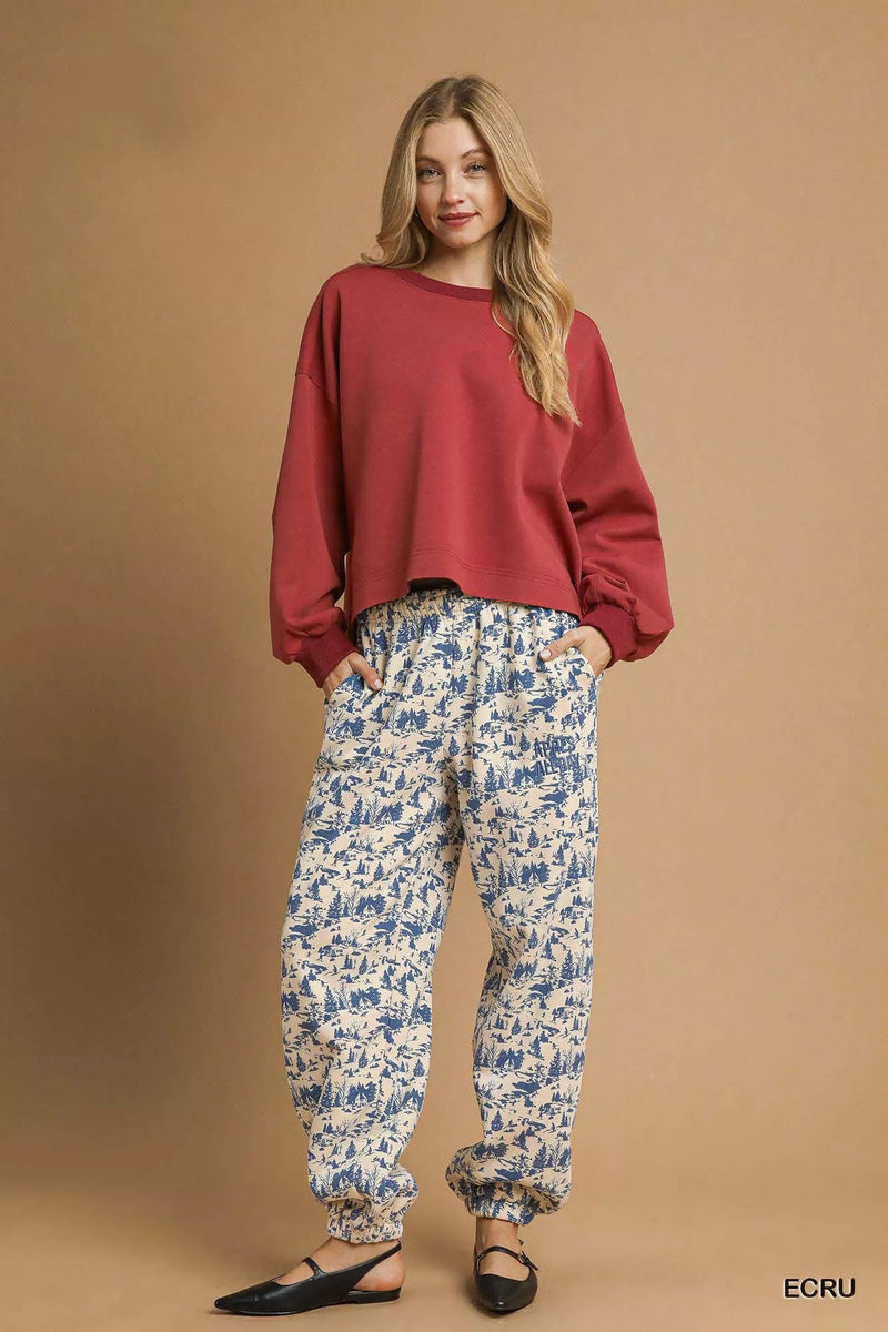 Après All Day Casual Sweatpants, Ecru & Blue-Après All Day Casual Sweatpants in Ecru & Blue - a stylish and comfortable option for a relaxed and laid-back look or weekend on the slopes.