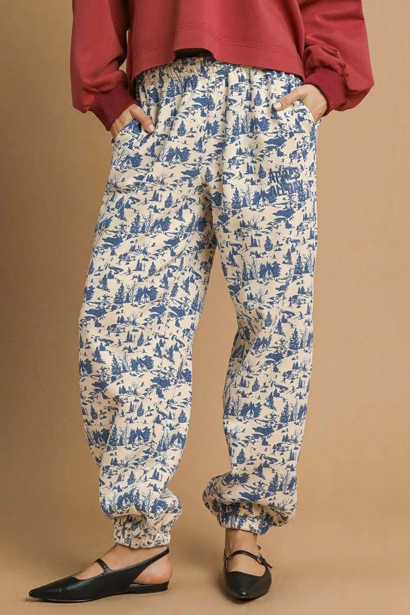 Après All Day Casual Sweatpants, Ecru & Blue-Après All Day Casual Sweatpants in Ecru & Blue - a stylish and comfortable option for a relaxed and laid-back look or weekend on the slopes.