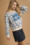 Après All Day Cropped Sweatshirt, Ecru & Blue-Après All Day Cropped Sweatshirt in Ecru & Blue, Après All Day cropped sweatshirt is a trendy and cozy piece for a casual look or a weekend on the slopes.