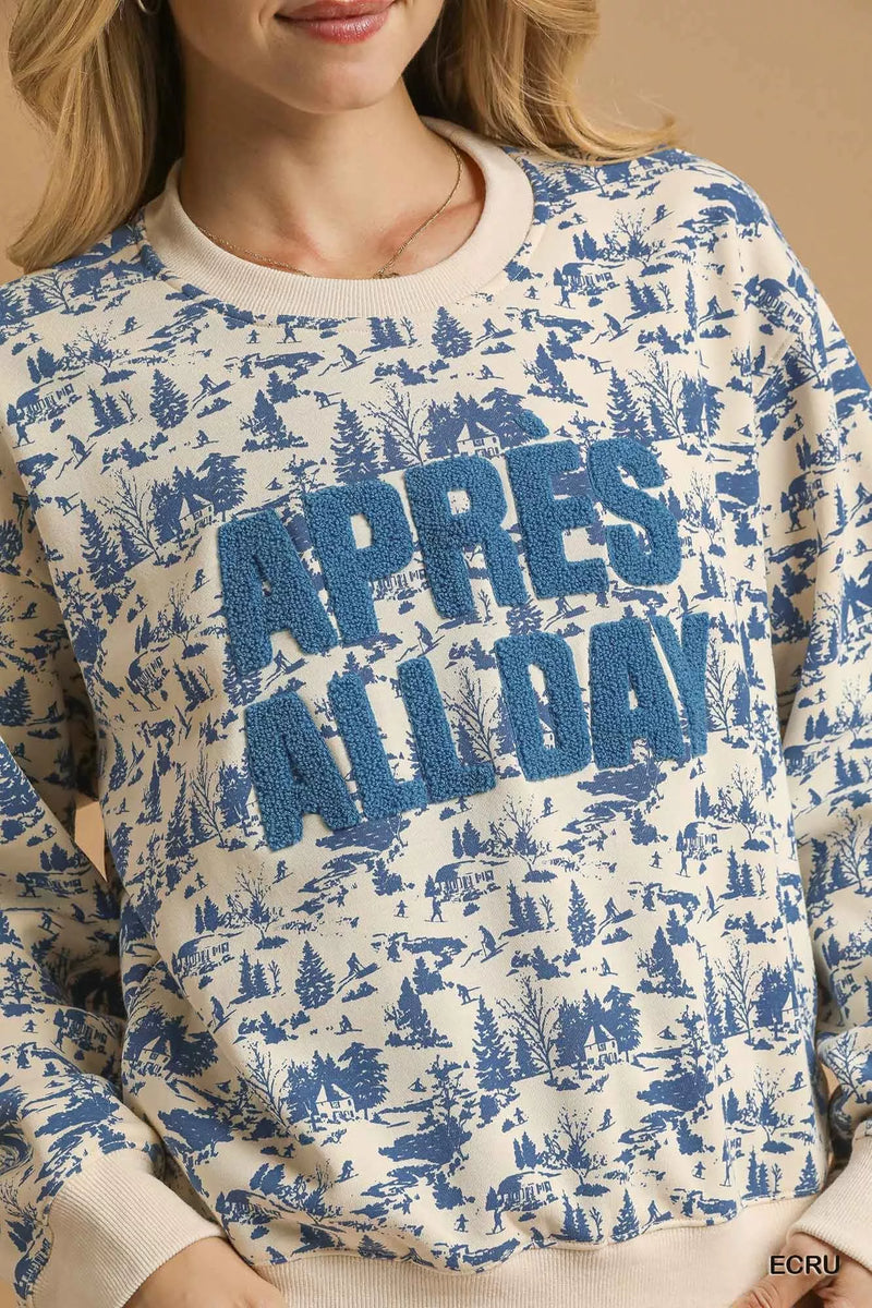 Après All Day Cropped Sweatshirt, Ecru & Blue-Après All Day Cropped Sweatshirt in Ecru & Blue, Après All Day cropped sweatshirt is a trendy and cozy piece for a casual look or a weekend on the slopes.