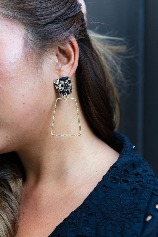Shop Ariana Earrings - Black Gold Flake-Ariana Earrings in black with gold flake feature lightweight acrylic studs and bold gold charms. Hypoallergenic, luxe, and perfect for day-to-night styling.-available at Reef Love online boho-chic boutique