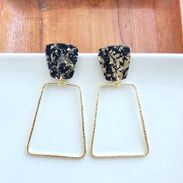 Shop Ariana Earrings - Black Gold Flake-Ariana Earrings in black with gold flake feature lightweight acrylic studs and bold gold charms. Hypoallergenic, luxe, and perfect for day-to-night styling.-available at Reef Love online boho-chic boutique