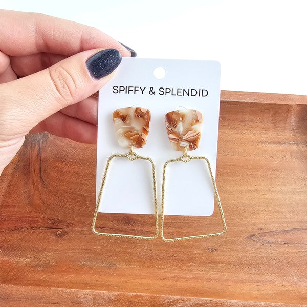 Shop Ariana Earrings - Rust-Ariana Earrings in rust pair earthy acrylic studs with gold trapezoid charms. Lightweight, hypoallergenic, and bold—perfect for everyday boho-chic styling.-available at Reef Love online boho-chic boutique
