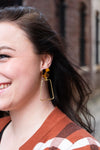 Shop Ariana Earrings - Tortoise-Bold tortoise statement earrings with gold trapezoid charms. Lightweight, hypoallergenic, and perfect for elevating everyday or night-out looks.-available at Reef Love online boho-chic boutique