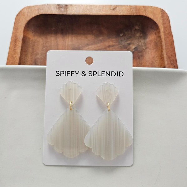 Shop Ariel Earrings - Seashell-Scalloped seashell acrylic earrings with hypoallergenic posts. Lightweight and beachy-chic—perfect for summer days, nights out, or mermaid-inspired style.-available at Reef Love online boho-chic boutique