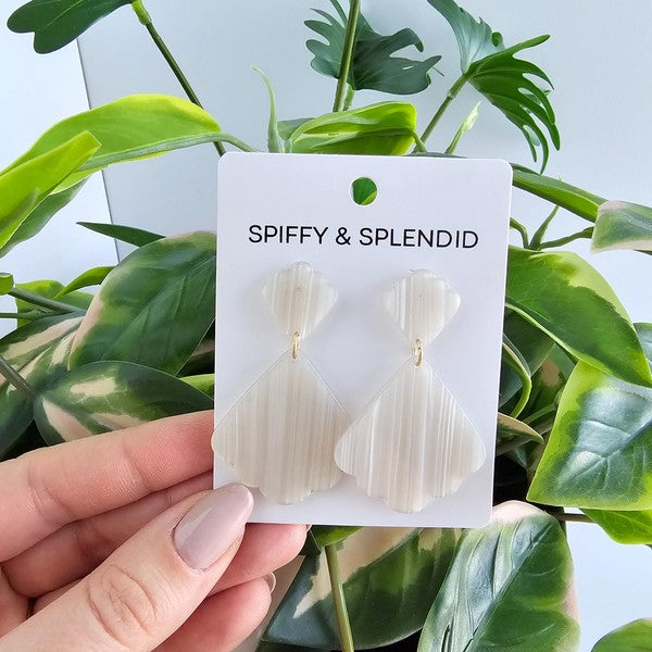 Shop Ariel Earrings - Seashell-Scalloped seashell acrylic earrings with hypoallergenic posts. Lightweight and beachy-chic—perfect for summer days, nights out, or mermaid-inspired style.-available at Reef Love online boho-chic boutique