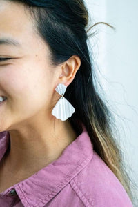 Shop Ariel Earrings - Seashell-Scalloped seashell acrylic earrings with hypoallergenic posts. Lightweight and beachy-chic—perfect for summer days, nights out, or mermaid-inspired style.-available at Reef Love online boho-chic boutique