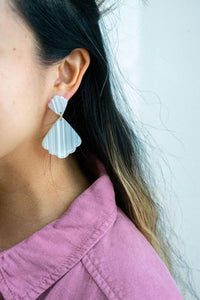 Shop Ariel Earrings - Seashell-Scalloped seashell acrylic earrings with hypoallergenic posts. Lightweight and beachy-chic—perfect for summer days, nights out, or mermaid-inspired style.-available at Reef Love online boho-chic boutique