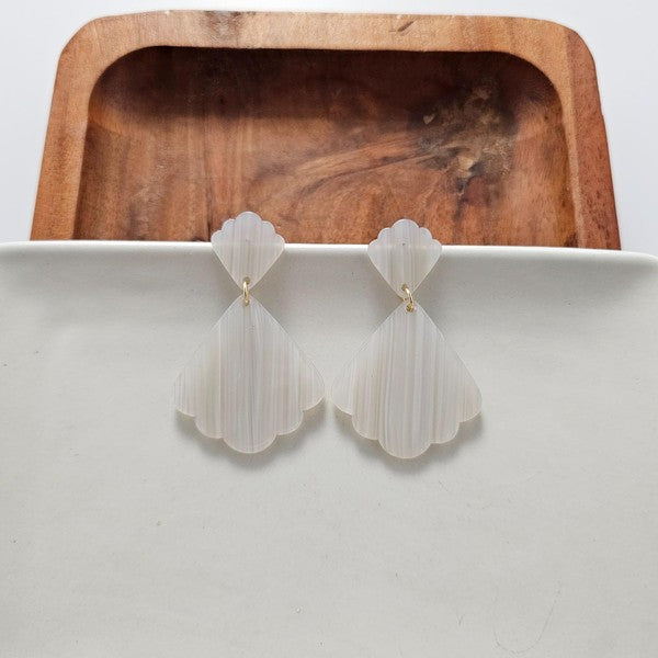 Shop Ariel Earrings - Seashell-Scalloped seashell acrylic earrings with hypoallergenic posts. Lightweight and beachy-chic—perfect for summer days, nights out, or mermaid-inspired style.-available at Reef Love online boho-chic boutique
