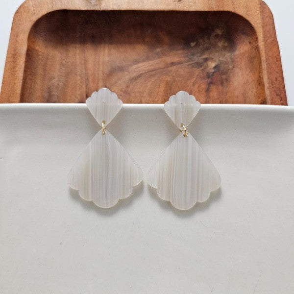 Shop Ariel Earrings - Seashell-Scalloped seashell acrylic earrings with hypoallergenic posts. Lightweight and beachy-chic—perfect for summer days, nights out, or mermaid-inspired style.-available at Reef Love online boho-chic boutique