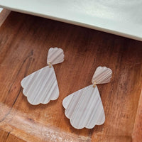 Shop Ariel Earrings - Seashell-Scalloped seashell acrylic earrings with hypoallergenic posts. Lightweight and beachy-chic—perfect for summer days, nights out, or mermaid-inspired style.-available at Reef Love online boho-chic boutique