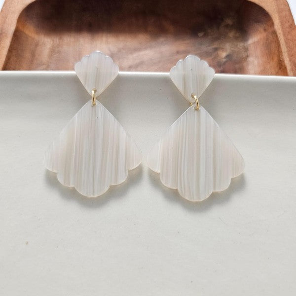 Shop Ariel Earrings - Seashell-Scalloped seashell acrylic earrings with hypoallergenic posts. Lightweight and beachy-chic—perfect for summer days, nights out, or mermaid-inspired style.-available at Reef Love online boho-chic boutique