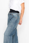 AT2076WDM Adjustable Hem Knit Band Wide Leg Jeans