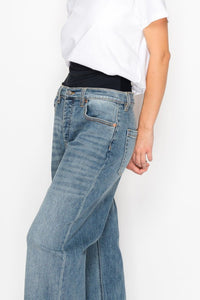AT2076WDM Adjustable Hem Knit Band Wide Leg Jeans