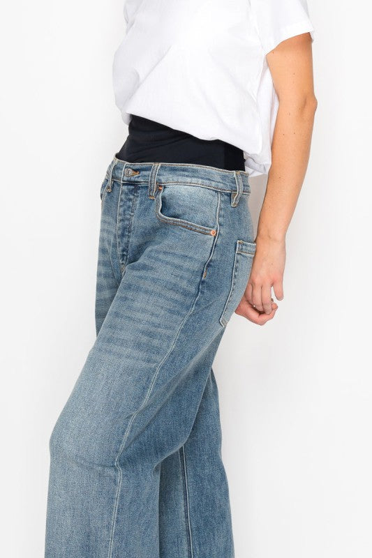 AT2076WDM Adjustable Hem Knit Band Wide Leg Jeans