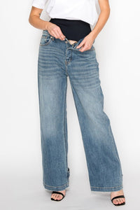 AT2076WDM Adjustable Hem Knit Band Wide Leg Jeans