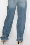 AT2076WDM Adjustable Hem Knit Band Wide Leg Jeans