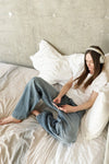 AT2076WDM Adjustable Hem Knit Band Wide Leg Jeans