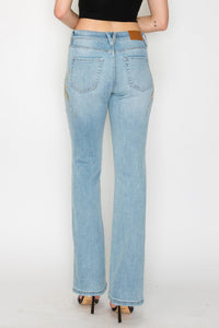 HIGH RISE EMBROIDERED MODERN BOOTCUT JEANS