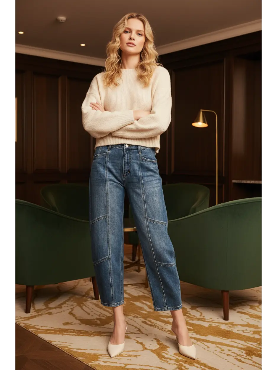High Rise Relaxed Cropped Barrel Jeans in Medium Wash-Cropped Barrel Jeans-Reef Love