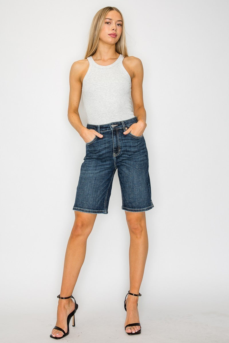 Celeste Dark Wash High Rise Bermuda Jeans-Bermuda Jean Shorts-Reef Love