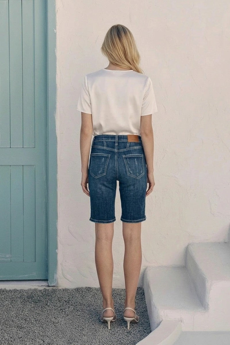 Celeste Dark Wash High Rise Bermuda Jeans-Bermuda Jean Shorts-Reef Love