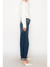 CLEO High Rise Relaxed Tapered Dark Wash Barrel Jeans-DENIM (NEW)-Reef Love