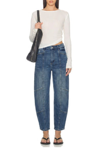High Rise Relaxed Cropped Barrel Jeans in Medium Wash-Cropped Barrel Jeans-Reef Love