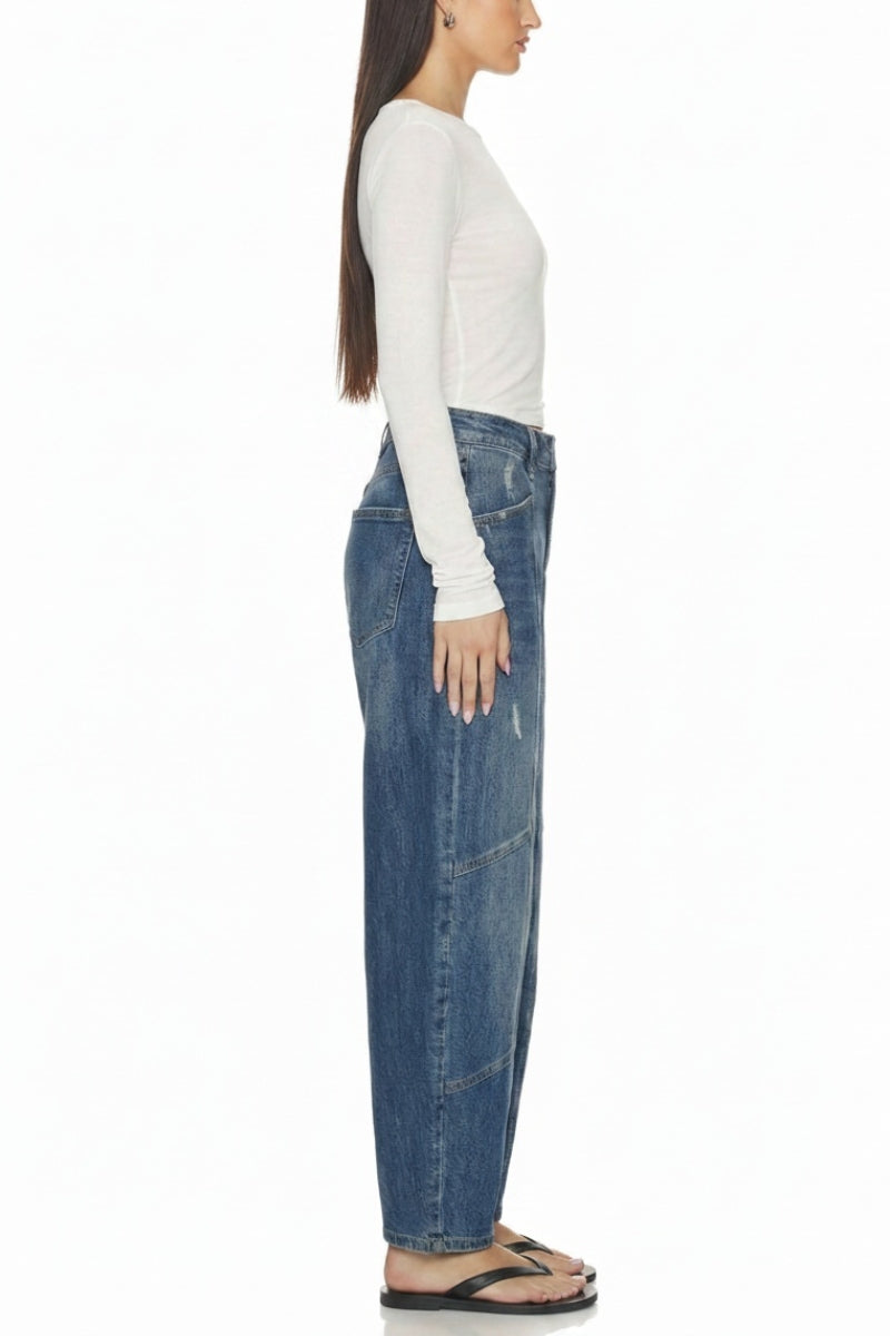 High Rise Relaxed Cropped Barrel Jeans in Medium Wash-Cropped Barrel Jeans-Reef Love