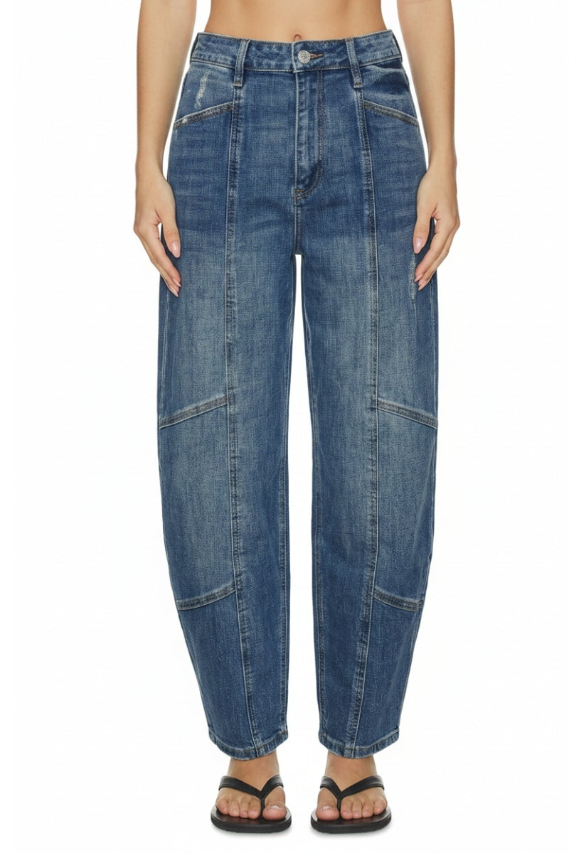 High Rise Relaxed Cropped Barrel Jeans in Medium Wash-Cropped Barrel Jeans-Reef Love