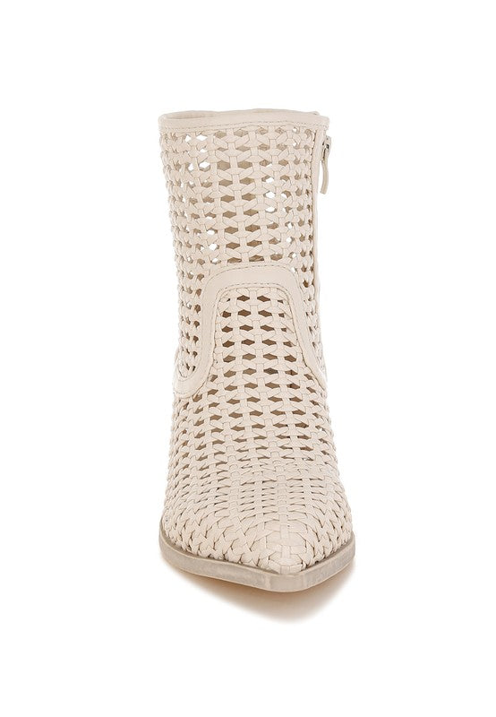 Artisole Woven Pleather Block Heel Boots