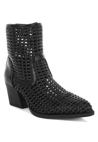 Artisole Woven Pleather Block Heel Boots