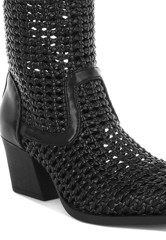 Artisole Woven Pleather Block Heel Boots