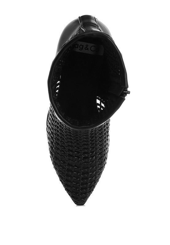 Artisole Woven Pleather Block Heel Boots