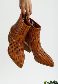 Artisole Woven Pleather Block Heel Boots