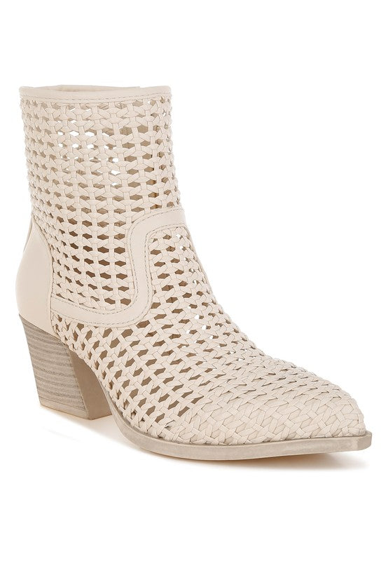 Artisole Woven Pleather Block Heel Boots