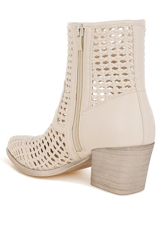 Artisole Woven Pleather Block Heel Boots