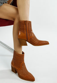 Artisole Woven Pleather Block Heel Boots