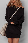 Asymmetric Neck Sweater Mini Dress, Black-Reef Love