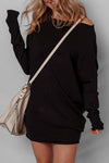 Asymmetric Neck Sweater Mini Dress, Black-Reef Love